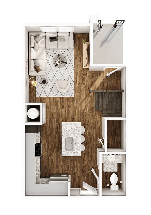 Floor plan for 1 bed, 1.5 baths, 1156 sqft